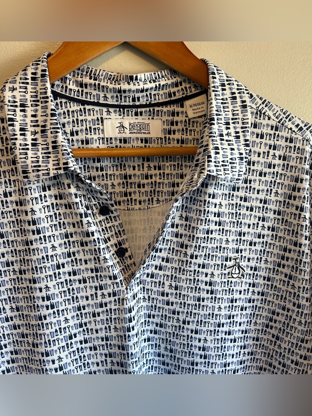 Original Penguin Golf Polo Shirt Men’s XL Printed Bartender All Over Print Logo